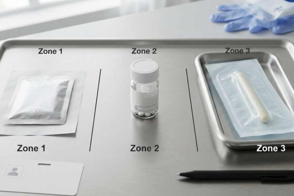 Editorial tabletop arrangement representing different unbranded buprenorphine formulations