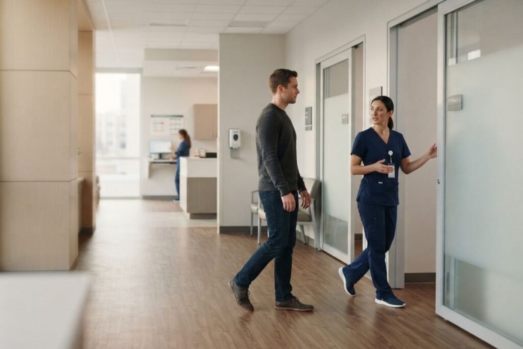Adult transitioning from a structured withdrawal-treatment setting into an outpatient medical environment